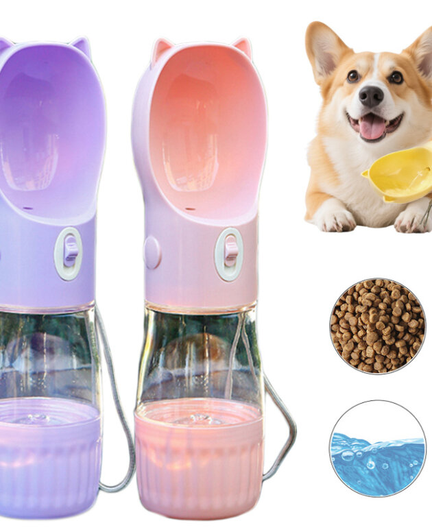 2 In 1 Portable Dog Water Bottle For Small Big Dogs Cat Outdoor Leak-proof Puppy Drinking Bowl With Food Container Pets Feeder Pet Products
