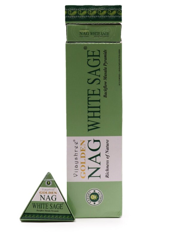 42g Jumbo Golden Nag - White Sage Back Flow Incense Cones