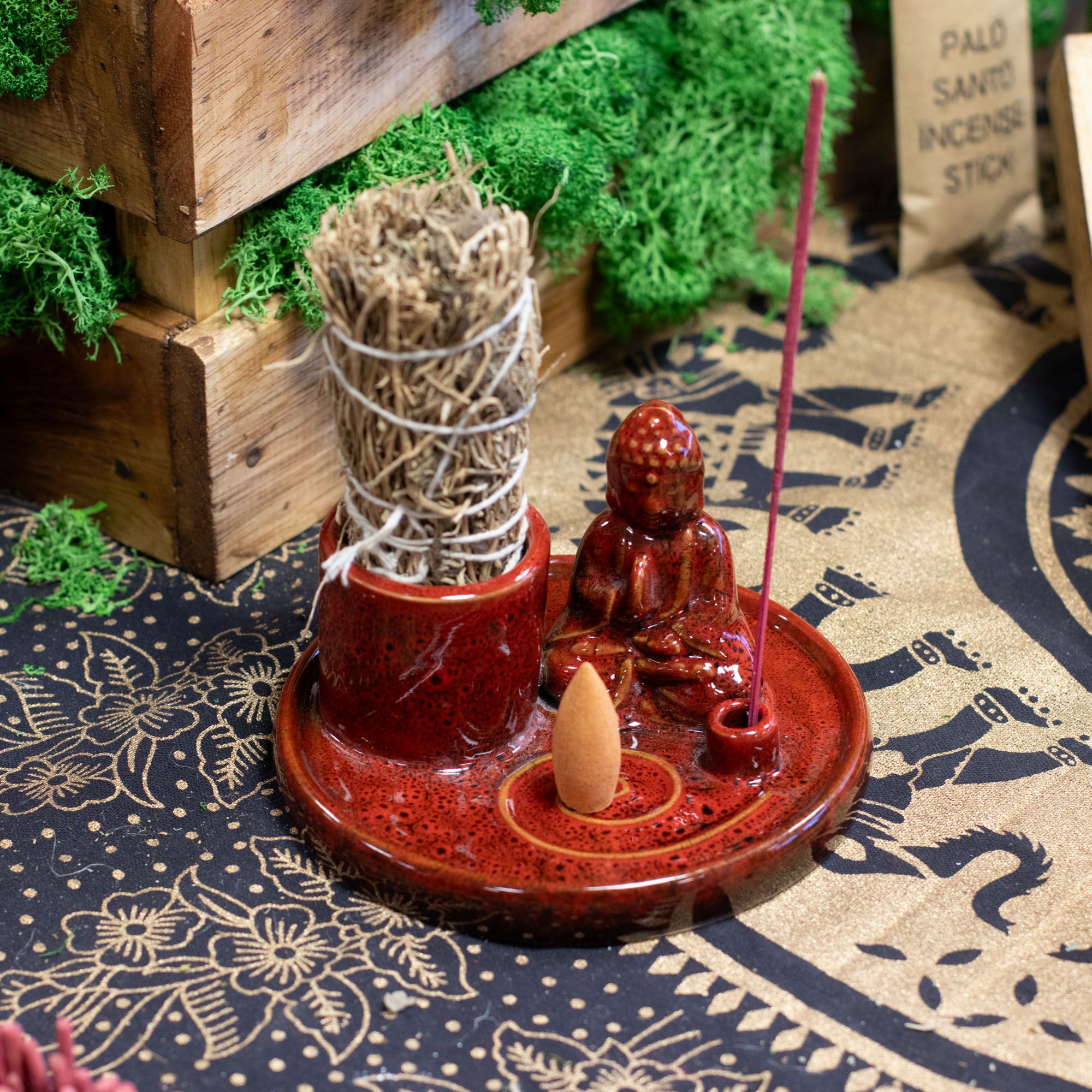 Multi Purpose Buddha Incense Plate - Ceramic Soft Red - Image 8