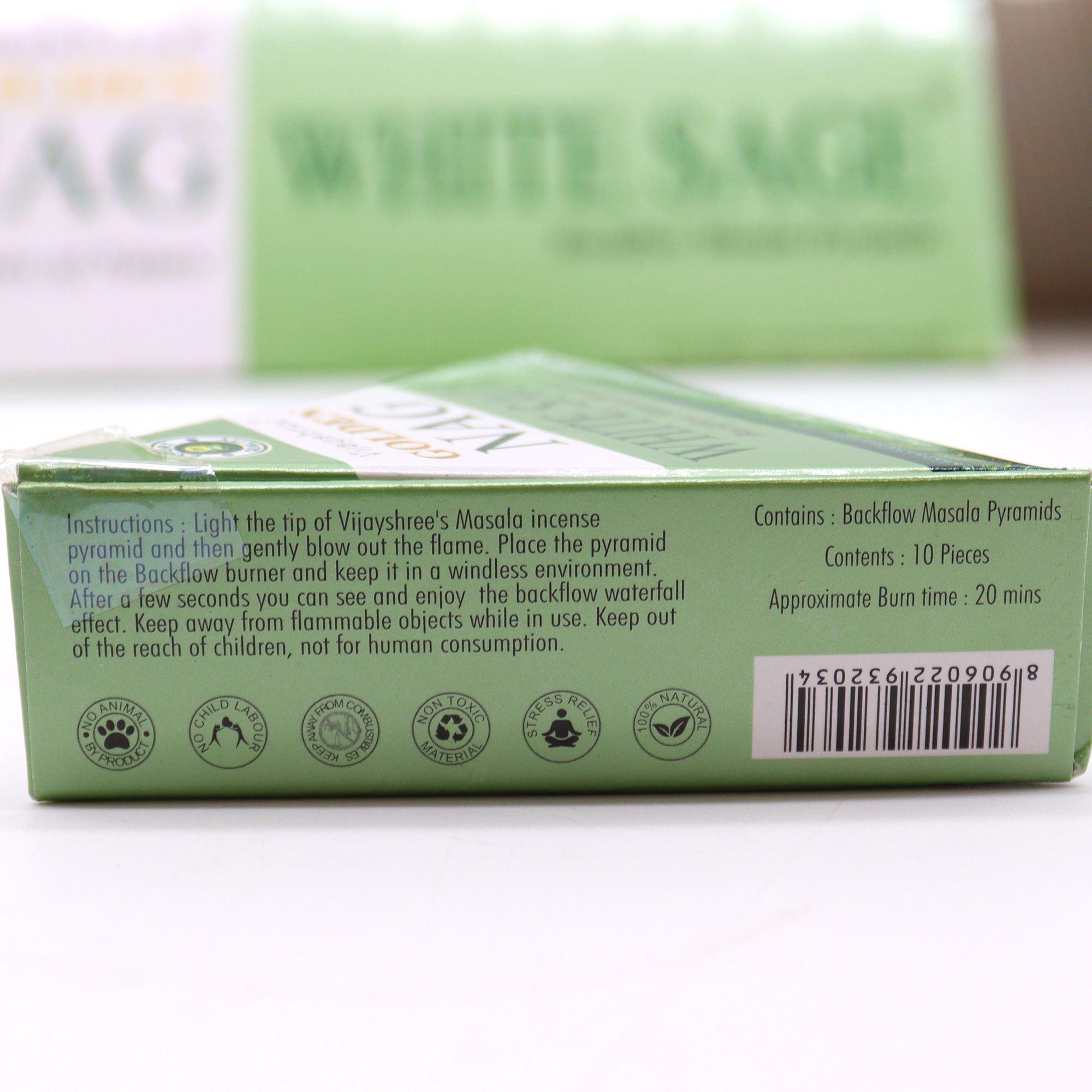 42g Jumbo Golden Nag - White Sage Back Flow Incense Cones - Image 2