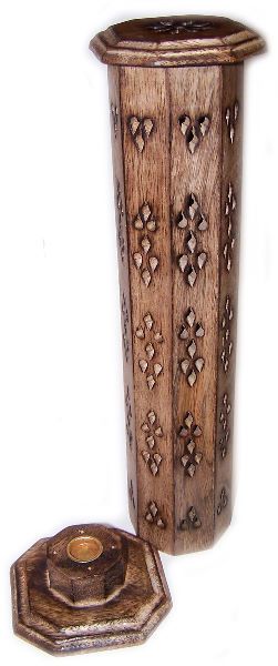 Hexagonal Incense Tower Smoke Box - Mango Wood - Image 2