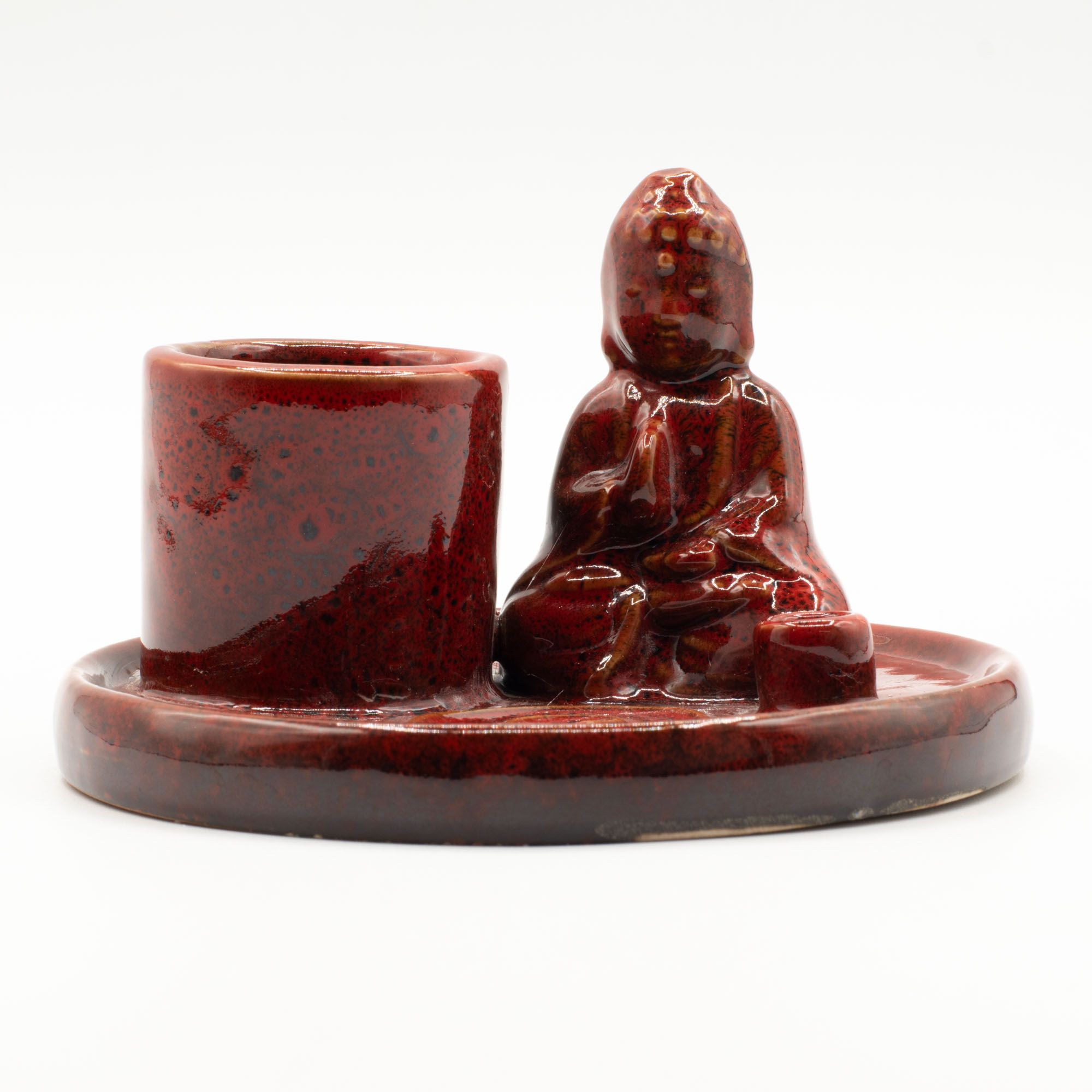 Multi Purpose Buddha Incense Plate - Ceramic Soft Red - Image 2