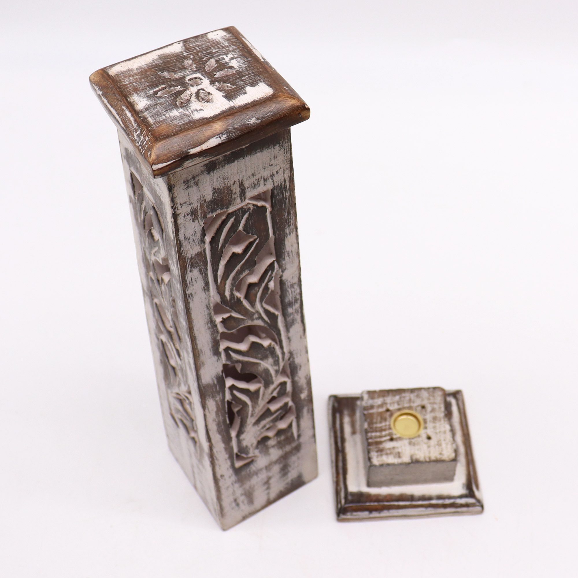 Tapered Incense Tower Washed Des2 - Mango Wood - Image 2